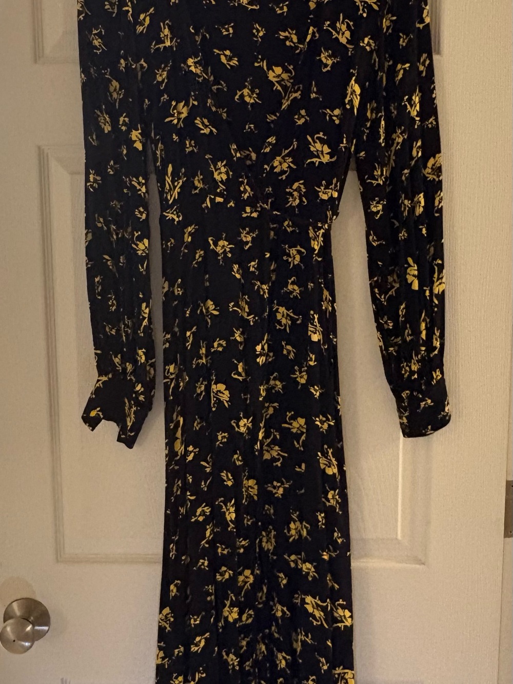 GANNI Long Sleeve Black Dress with Yellow Floral Print